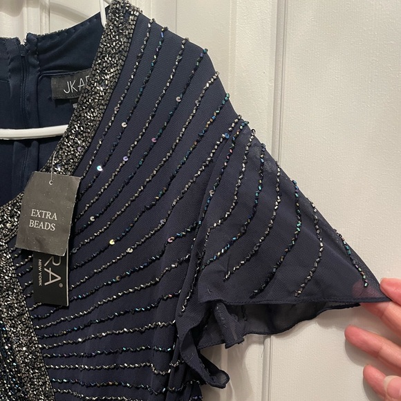 J Kara NWT Beaded Faux Wrap Long Dress - size 14W - Picture 5 of 9